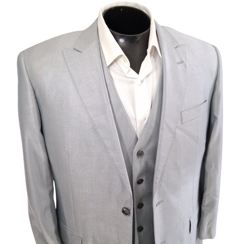Tiglio Luxe 3 Piece Suit Men 42R Light Gray Silk Wool Luxury Tufo Suit & Vest